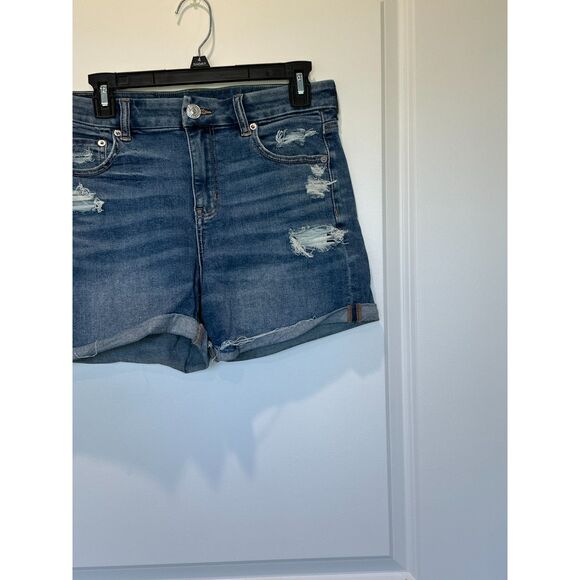 American Eagle Curvy Midi Distressed Cuffed Denim Jean Shorts Size 10 - Picture 3 of 8